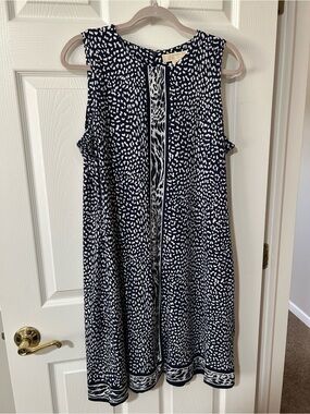 Michael Kors 0X Sleeveless Navy and White Printed Dress